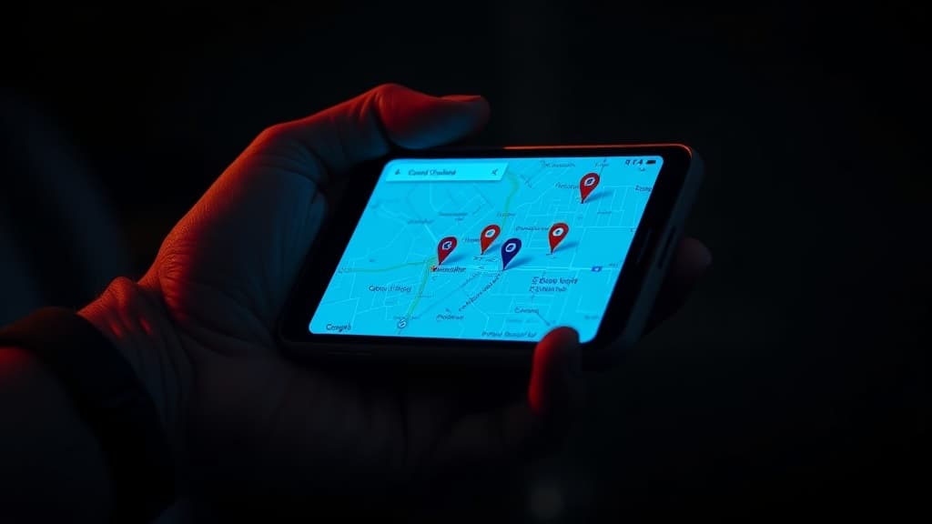 Google Maps pin on a smartphone showing local tradie search results