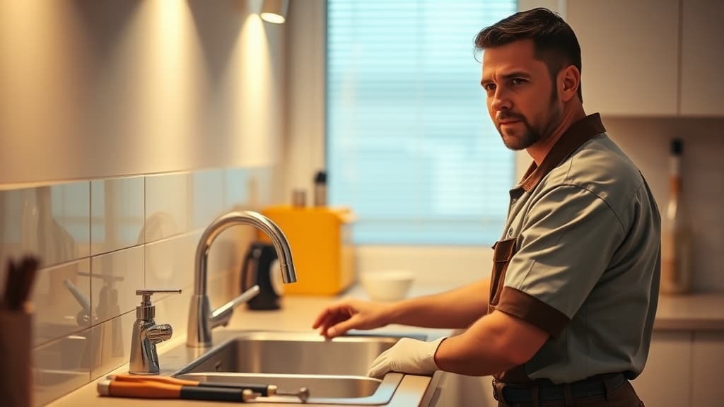 Plumber working under a sink with professional tools in an Australian home