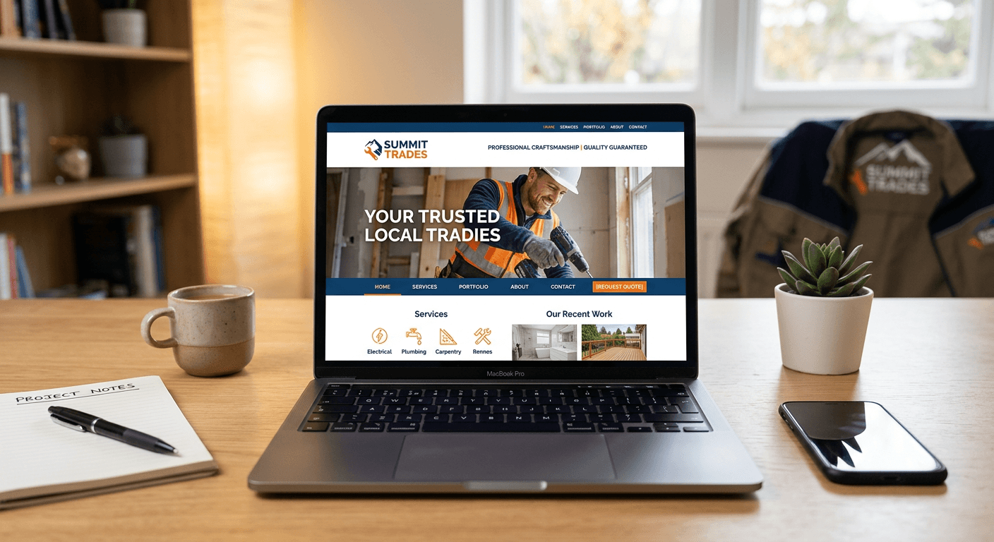Professional website being built on a computer screen